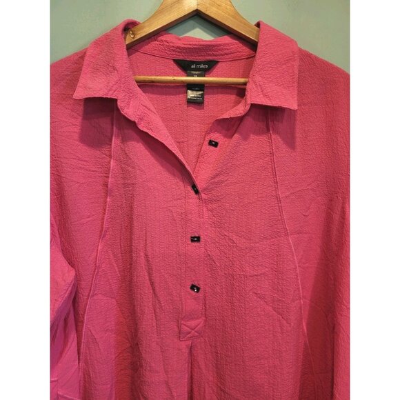 Ali Miles Pink Guazy 3/4 Sleeve 1/2 Button Oversized Tunic Top Sz 2X - Picture 2 of 7